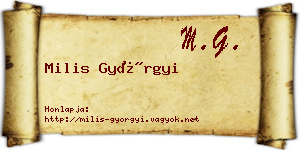 Milis Györgyi névjegykártya