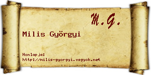 Milis Györgyi névjegykártya
